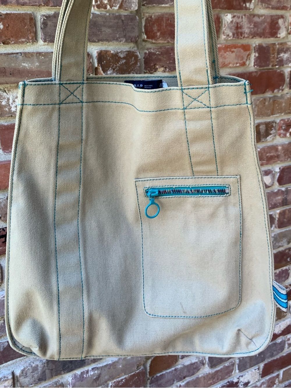 Vintage Y2K GAP Canvas Tote with Teal Contrast Stitching